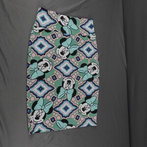 Lularoe Women Pencil Skirt XS Teal Minnie Mouse Pencil Secretary Texture Stretch